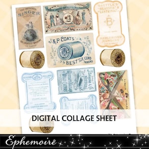 Vintage Junk Journal Ephemera SEWING - Vintage Printable Ephemera Images - PDF Collage Sheet Instant Download - Vintage Ephemera Set