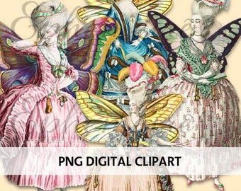 Digitale clipartafbeeldingen - Marie Antoinette - Feeën - Franse Clipart - Victoriaanse mode Clipart - Cardmaking Images - Digitaal Scrapbook