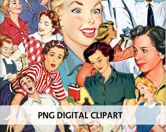 Retro Clipart - Mid Century Advertising - Digital Scrapbook - Cardmaking Elements - 50s Clipart - Retro Lifestyle - Retro Fussy Cut Images