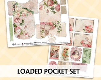 Junk Journal Printable - ROSES Journal Pocket Set - Shabby Chic - Cardmaking - Printable Pocket Kit - Digital Printable Loaded Roses Pocket