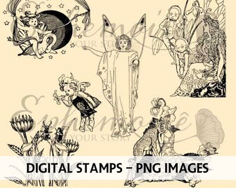 Digital Stamps - Fairy Digital Stamp - Digital Scrapbooking - Digi Stamps - Fae - Digital Illustrations - PNG - Digital Papercrafts Stamps