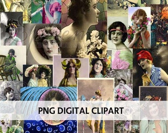 Digital Clipart - BELLE EPOQUE - Kitsch Clipart - Flapper Girls - Digital Scrapbook - Cardmaking - Retro Women Digital Clipart - Photos