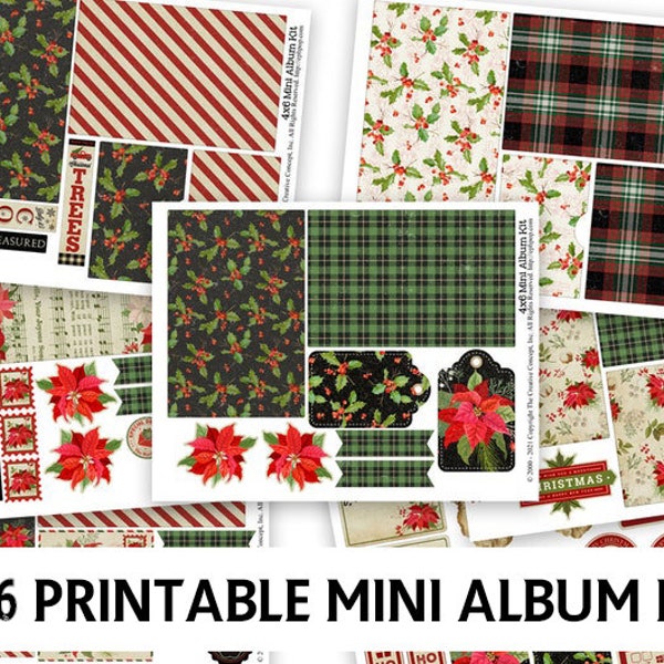 Printable MINI ALBUM Kit - Christmas - Digital Printable Mini Book - Mini Album Printable - Accordion Album - Collage Sheet - Mini Album Kit