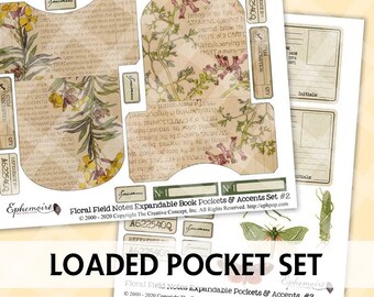 Junk Journal Printable - Digital Printable Loaded Pocket - Entomology - Flowers - Natural History - Digital Printable Floral Pockets Set