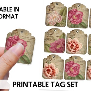 Junk Journal Printable - VINTAGE FLORAL TAGS - Digital Scrapbooking - Printable Gift Tags - Shabby Chic Gift Tag - Roses Printable Tags