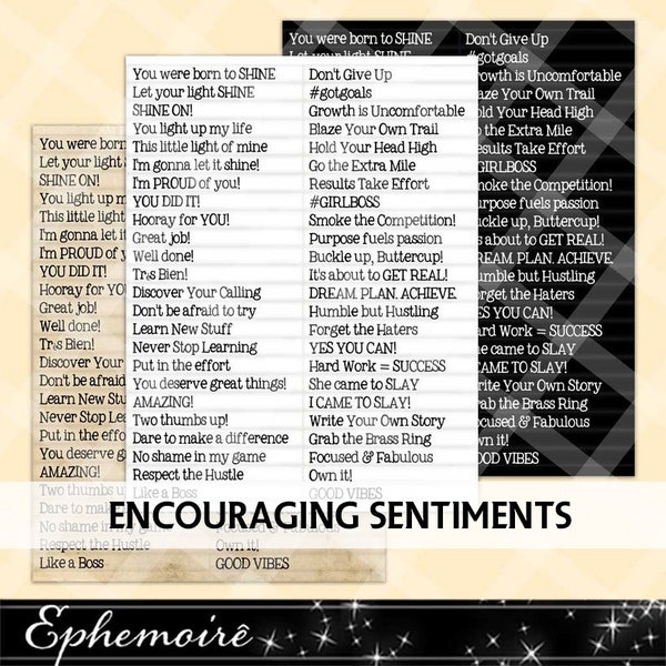 Printable SENTIMENTS #6 - ENCOURAGEMENT - Printable Captions - Cardmaking Sentiments - Digital Scrapbook -  Journal Captions - Word Strip