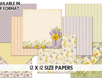 EASTER Digital Printable Papers - Spring Bulbs - Digital Scrapbook - Cardmaking - Easter Paper Pack - 12x12 - Daffodil and Crocus Papers