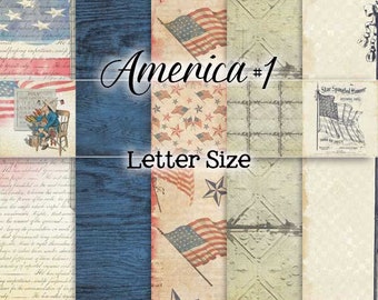 Digital Printable Papers - AMERICA - Patriotic - July 4 - Digital Scrapbook - Letter Size - Cardmaking - Printable Patriotic Paper Pack