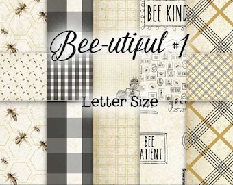 Digital Printable Paper - Farmhouse BEES - Journal Scrapbook Paper - Letter Size - Queen Bee - Upscale Farmhouse - Bee Digital Backgrounds