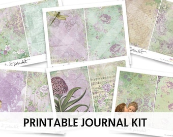 Junk Journal Printable - Shabby Purple Roses - 5x7 Journal Kit - Cardmaking Papers - Digital Scrapbook - Roses Ephermera - Shabby Chic