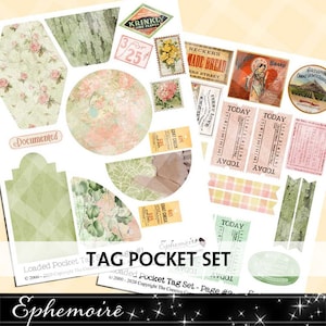 TAG POCKETS - BOTANICAL - Floral Loaded Tag Pockets - Printable Vintage Floral Tag - Journal Accessory - Tag Embellishment - Tag Pockets