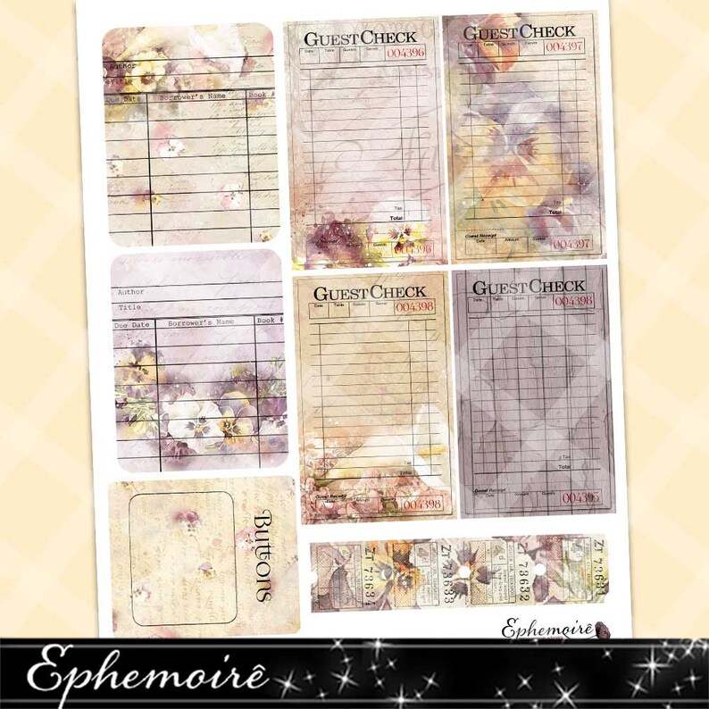 Junk Journal Printable PANSY PRINTABLES Guest Checks Etsy