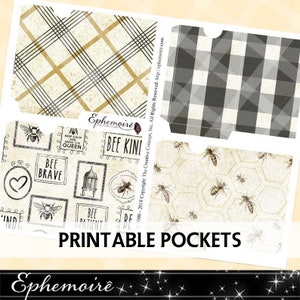 Junk Journal Printable Pockets - BEES - Apiary - Printable Ephemera Pockets - BEES Junk Journal - Bee Printable - Printable Crafts Pockets