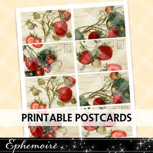 Junk Journal Printable - ERDBEERE - Erdbeer Postkarten - Kartenherstellung - Digitales Scrapbook - Veränderte Postkarten - Kunst Journal - Papierhandwerk