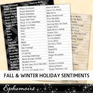 Printable SENTIMENTS #9 - Printable Captions - Fall and Winter Holidays - Cardmaking Sentiments - Digital Scrapbook -  Journal Captions