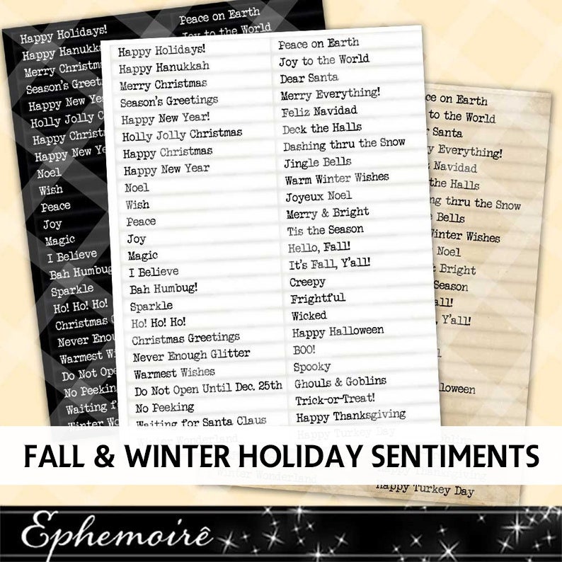 Printable SENTIMENTS 9 Printable Captions Fall and Winter - Etsy