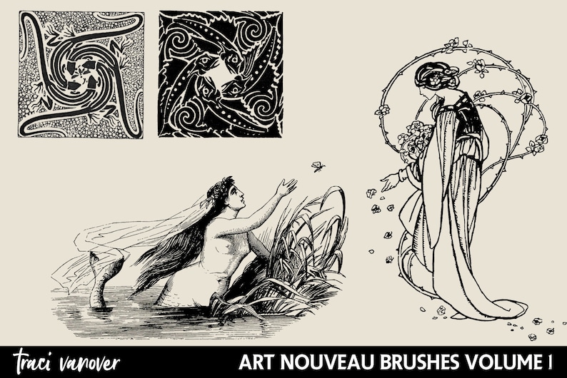 Photoshop Brushes Art Nouveau Digital Stamps PNG Clipart Ornamental Clipart Photoshop Add On Digital Scrapbook ABR Clipart image 3