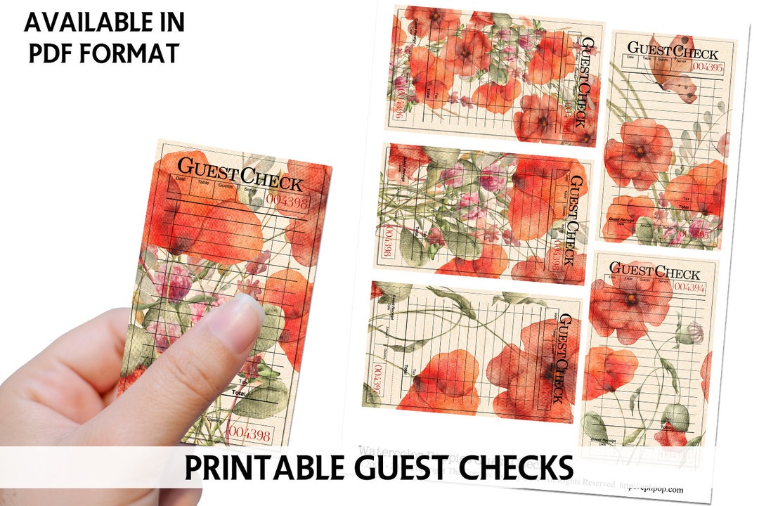 Printable GUEST CHECK - RED Poppies - Guest Check Printable - Ephemera ...