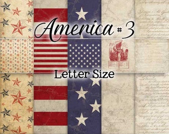 Digital Printable Papers - AMERICA - Patriotic - July 4 - Digital Scrapbook - Letter Size - Cardmaking - Printable Patriotic Paper Pack