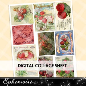 Junk Journal Printable Ephemera - Strawberry - Ephemera Printable - Cardmaking Images - Collage Sheet - Digital Printable Ephemera Sheet