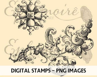 DIGITAL STAMPS #2- Digi Stamp Ornaments - Digital Stamps - Flower - 2 PNGs - Digi Stamps - Digital Illustration - Adult Coloring - Line Art