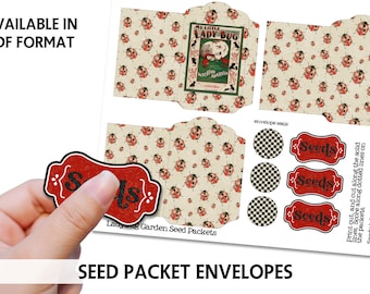 Junk Journal Printable - LADYBUG - Printable Seed Packets -  Vintage Garden Ephemera - Seed Envelope Printable Set - 3 Envelopes