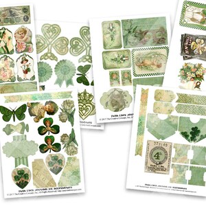 Junk Journal Kit Shamrocks St Patricks Digital Scrapbook Cardmaking Papers Shamrock Digital Papers Irish Collage Papers image 3