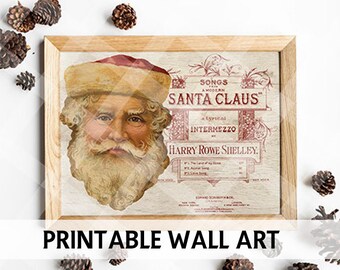 Vintage SANTA CLAUS Wall Art - Christmas Santa - Christmas Printable Home Decor - Christmas Art Print - Holiday Home Decor  - Image Transfer