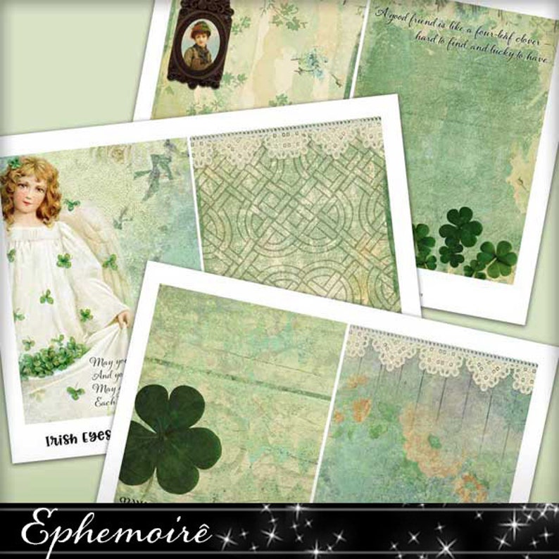 Junk Journal Kit Shamrocks St Patricks Digital Scrapbook Cardmaking Papers Shamrock Digital Papers Irish Collage Papers image 4