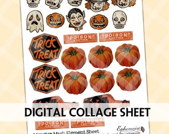 Junk Journal stampabile - CLIPART DI HALLOWEEN - Taglio pignolo - Cardmaking - Scrapbook digitale - Clipart retrò di Halloween - Ephemera di Halloween