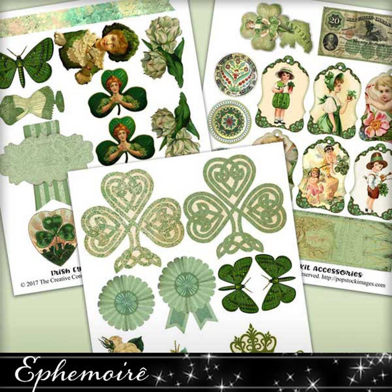 Junk Journal Kit Shamrocks St Patricks Digital Scrapbook Cardmaking Papers Shamrock Digital Papers Irish Collage Papers image 8