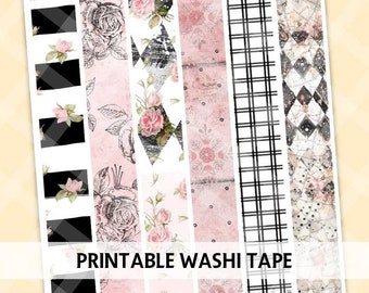 Junk Journal Printable - PINK SHABBY - Digital Washi Tape - Printable Washi Tape - Digital Scrapbook - Washi Tape Printable - Collage Sheet