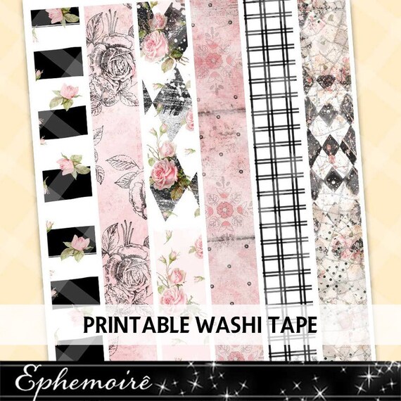 Junk Journal Printable PINK SHABBY Digital Washi Tape Printable Washi Tape  Digital Scrapbook Washi Tape Printable Collage Sheet 