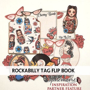 Printable RETRO ROCKABILLY Tag Flip Book - Vintage Tag Journal - Mini Journal Printable - Journal Booklet - Retro Tattoo Themed Tag Book