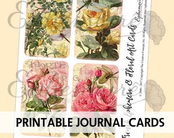 Junk Journal Printable - Digital Collage Tags Printable - Printable Journal Tag - Journal Card Printable - Ephemera Collage Sheets Roses -