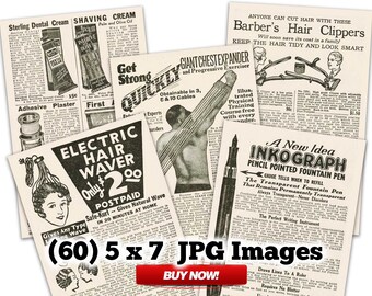 Digital Printable Papers - Retro VINTAGE CATALOG Pages - Cardmaking Papers - 5x7 - Journal Scrapbook Papers - 60 JPG Images - 1950s Ads