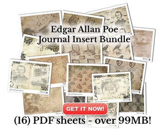 Journal Page Insert - 5x7 - Edgar Allan POE - Macabre Gothic Journal Page Inserts - Printable Journal Page Insert - 16 PDF Pages - The Raven