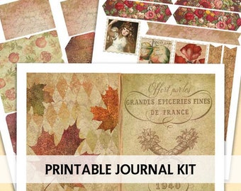 Junk Journal Kit - Autumn Journal Kit - 5x7 Journal Pages - Fall - Digital Scrapbook - Cardmaking Papers - Fall Leaves Digital Journal Kit