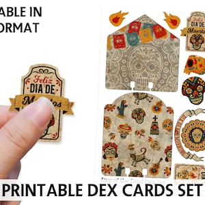 Druckbare DEX-Karten mit Ephemera - Tag der Toten - Dex-Karten zum Ausdrucken - Druckbare Dex-Karten und Verzierungen - Halloween-Dex