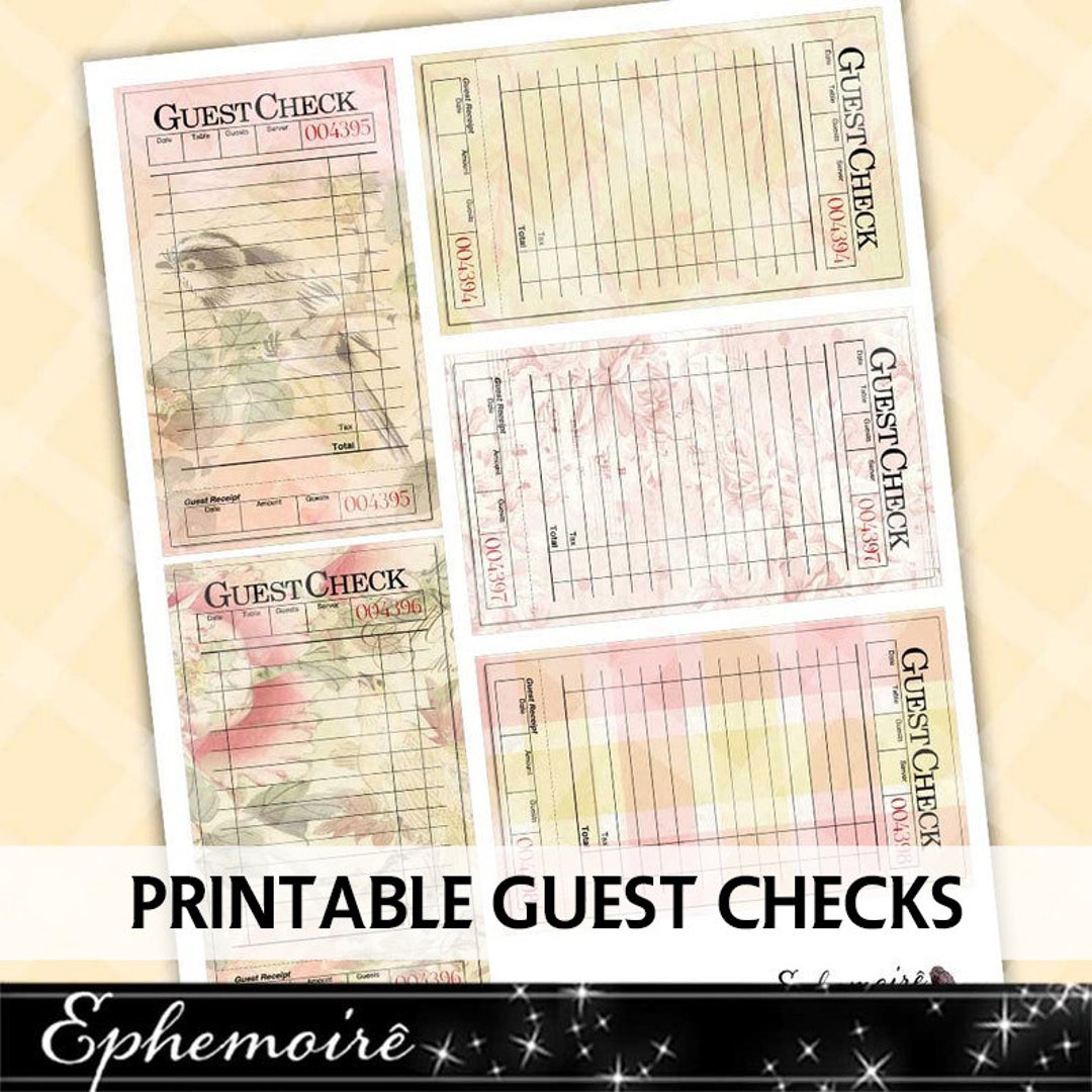Printable Guest CHECKS - Shabby Chic GARDEN PARTY - Guest Check ...