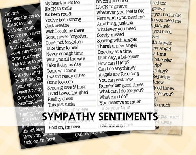 Printable SENTIMENTS 7 Printable Captions SYMPATHY - Etsy