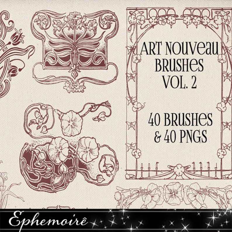 Brushes Art Nouveau Digital Stamps PNG Clipart Etsy