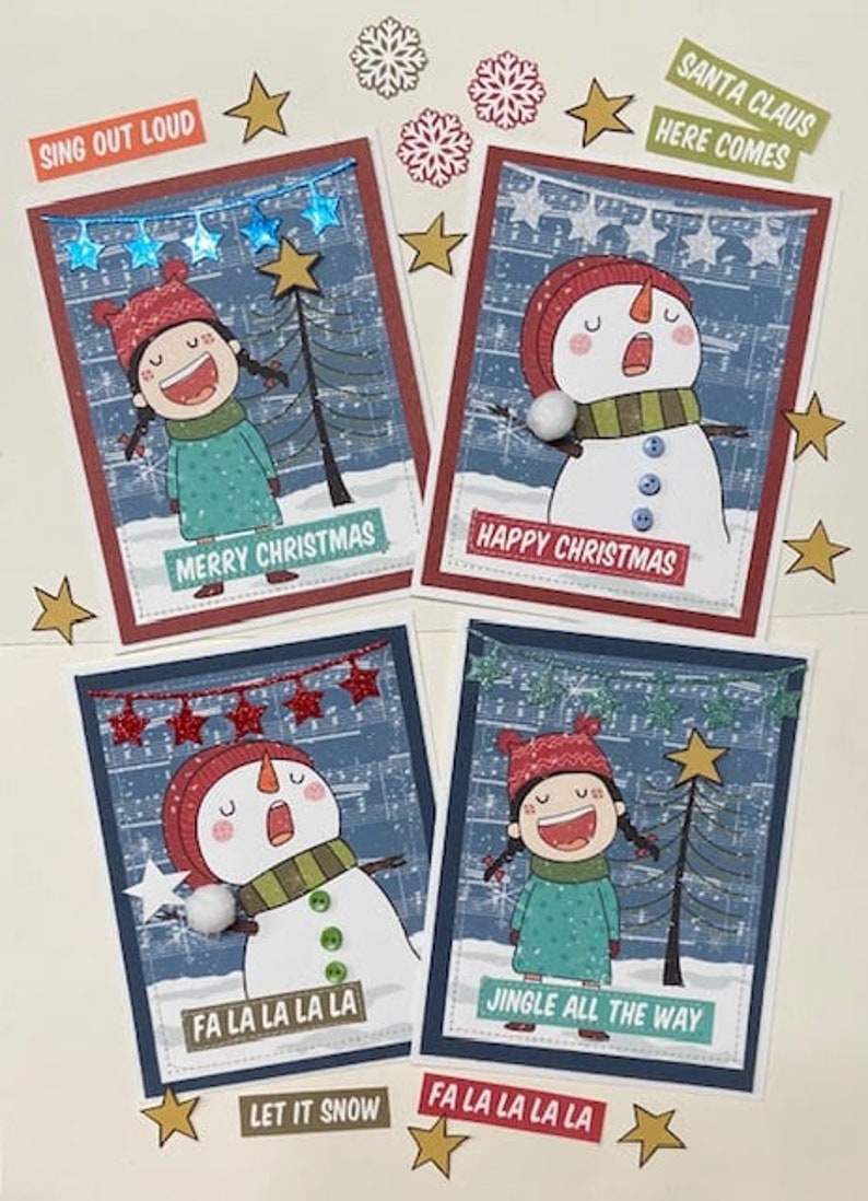 Digital Printable CHRISTMAS CAROLERS Card Kit Cardmaking Carolers Printable Christmas Card Fronts Snowman Printable Craft Kit image 5