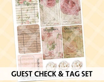 Junk Journal Printable - SHABBY ROSES PRINTABLE - Roses Guest Checks - Rose Library Card - Digital Scrapbooking - Roses Digital Gift Tags