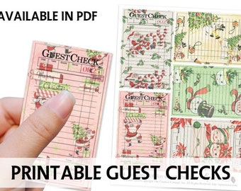 Junk Journal Printable - Digital Printable Guest Check - Christmas Printable - RETRO CHRISTMAS - Collage Sheet - Journal Printable Card Set