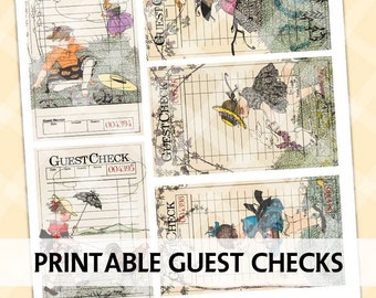 Junk Journal Printable - EASTER GUEST CHECKS - Spring Journal Cards - Printable Guest Checks - Easter Ephemera - Digital Guest Checks