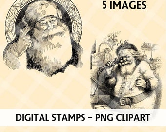 Digital Stamps - SANTA Digital Stamp - Digital Scrapbooking - Digi Stamps - Santa Digital Illustrations - PNG - Digital Papercrafts Stamps