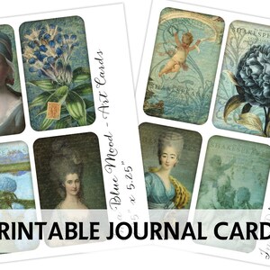 Junk Journal Printable - BLUE FLORAL EPHEMERA - Floral Journaling Cards - Printable Floral Tag - Digital Printable Gift Tags - Blue Ephemera