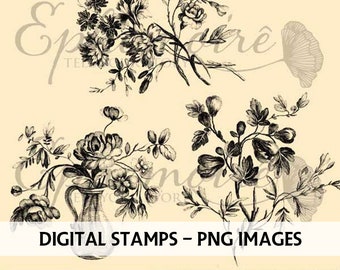 DIGITAL STAMPS Flower #2- Digi Stamp Ornaments - Digital Stamps - 2 PNGs - Digi Stamps - Digital Illustration - Adult Coloring - Line Art
