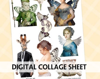 Junk Journal Printable - QUIRKY ART DOLLS - Fussy Cut - Characters - Digital Scrapbook - Cardmaking - Altered Art - Paper Dolls Clipart
